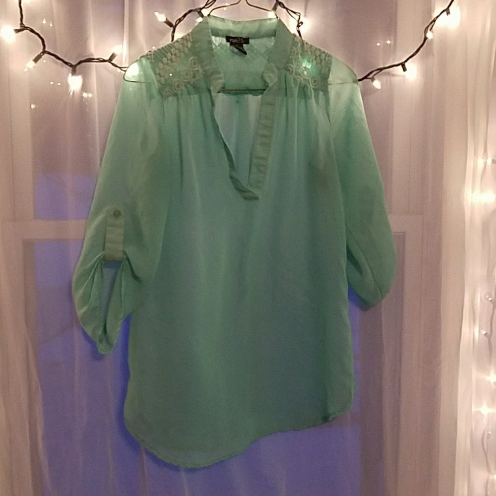 Long Sleeve Aqua Blouse